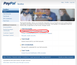 PayPal Sandbox Main Page