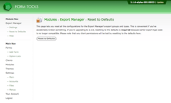 Export Manager: reset to defaults